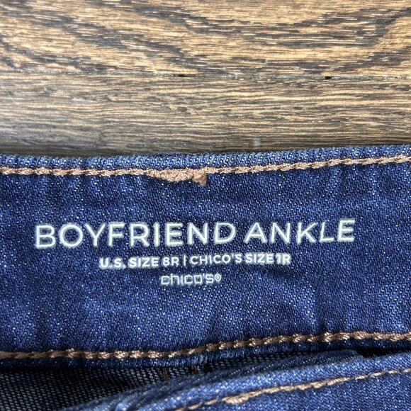 Chicos Boyfriend Ankle Jeans Womens 8R Dark Wash Straight Leg Stretch Denim - Picture 2 of 11